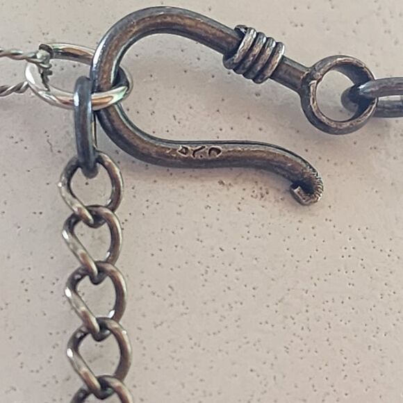 Handmade Silver Tone Wire Rose Quartz & Garnet Chip Sterling Silver Hook Choker - Picture 6 of 6